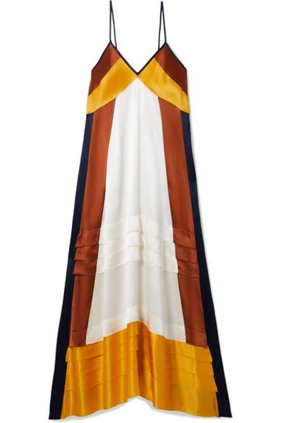 Shop Tory Burch Sasha Color-block Silk Crepe De Chine Maxi Dress In Saffron