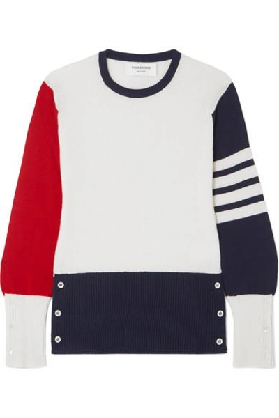 Shop Thom Browne Color-block Cashmere Sweater In White