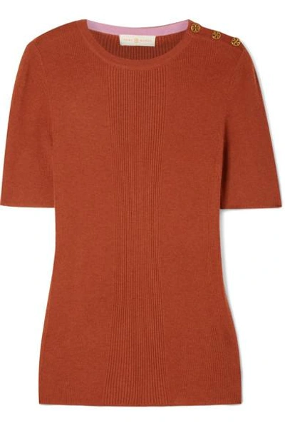 Shop Tory Burch Taylor Ribbed Cashmere Sweater In Brick