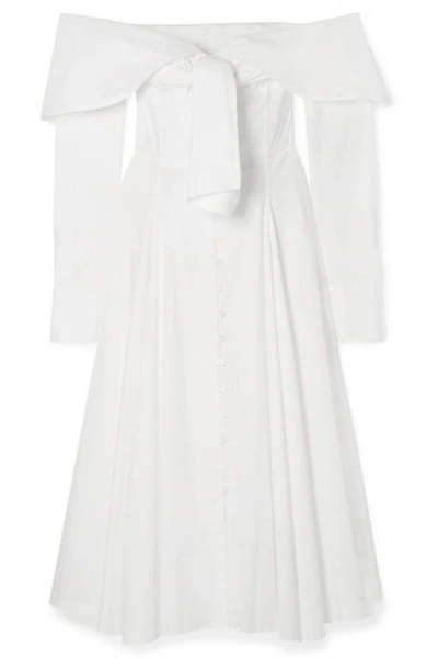 Shop Rosie Assoulin Booby Trap Off-the-shoulder Tie-front Cotton-blend Poplin Dress In White