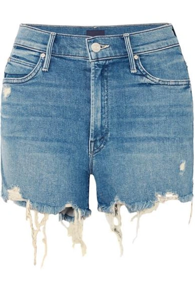 Shop Mother Rascal Distressed Denim Shorts In Mid Denim