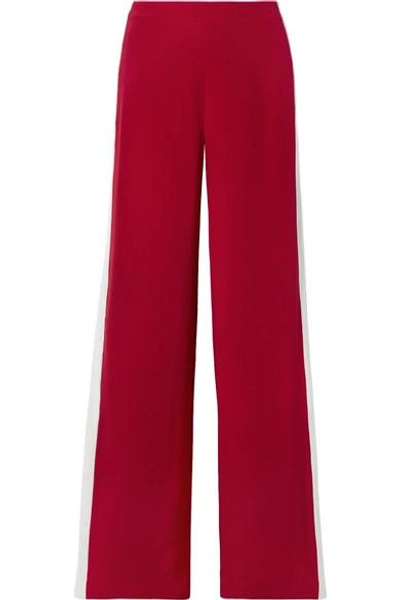 Shop Adam Lippes Striped Silk-crepe Wide-leg Pants In Red