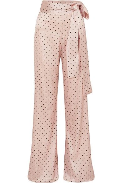 Shop Silvia Tcherassi Giovanetti Polka-dot Silk-blend Satin Wide-leg Pants In Baby Pink