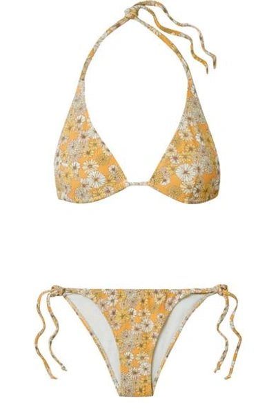 Shop Lisa Marie Fernandez Pamela Floral-print Stretch-crepe Triangle Bikini In Yellow