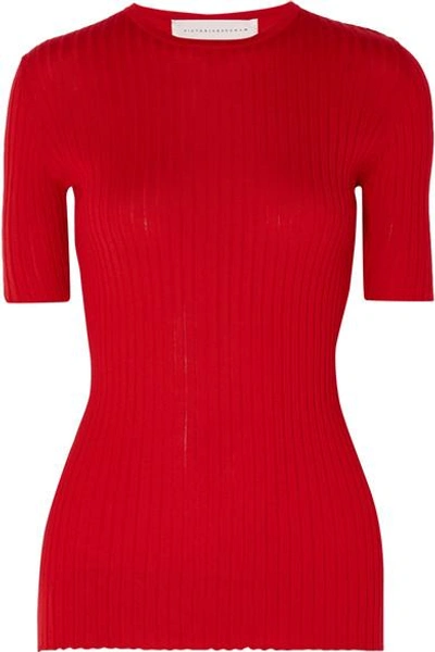 Shop Victoria Beckham Ribbed Cashmere Top In Red