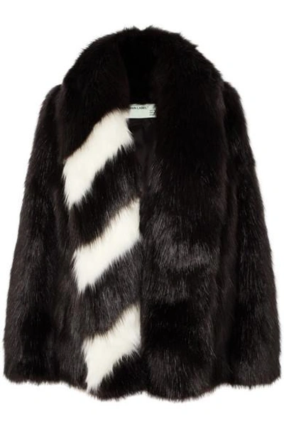 Shop Off-white Oversized Striped Faux Fur Jacket In Black