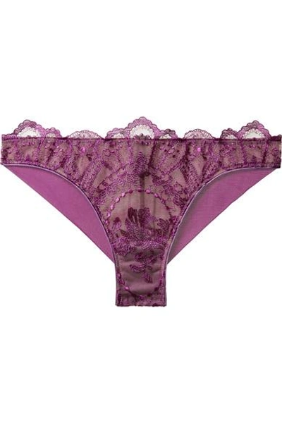 Shop Id Sarrieri Coup De Foudre Chantilly Lace And Tulle Briefs In Violet