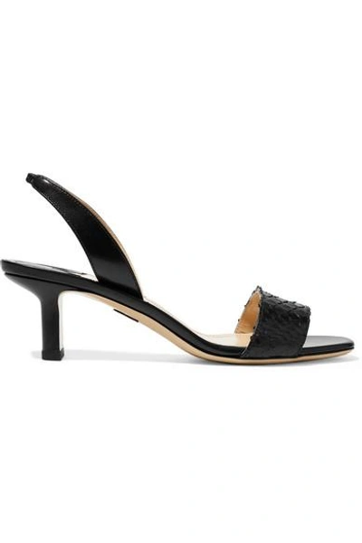 Shop Paul Andrew Longo Leather And Python Slingback Sandals In Black