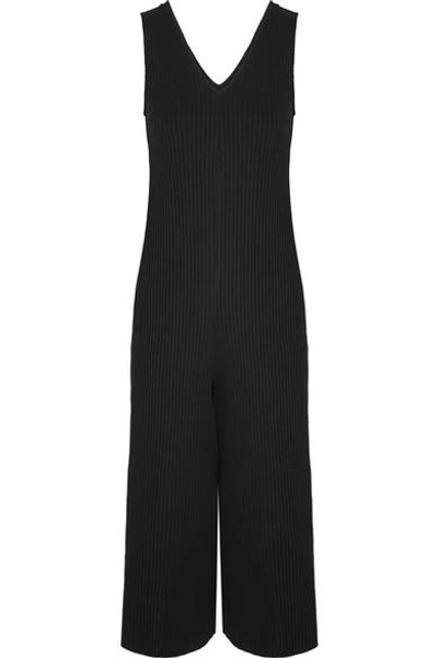 Shop Calé Gigi Cropped Ribbed Stretch-jersey Jumpsuit In Black