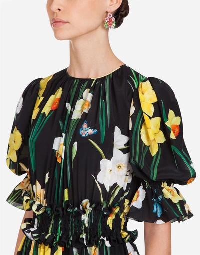 Shop Dolce & Gabbana Printed Silk Dress In Floral Print