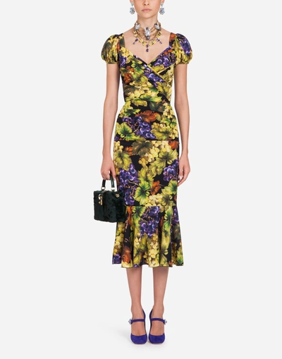 Shop Dolce & Gabbana Printed Silk Dress In Multi-colored