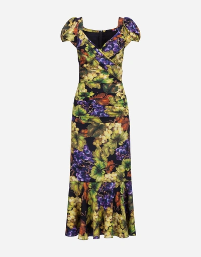 Shop Dolce & Gabbana Printed Silk Dress In Multi-colored