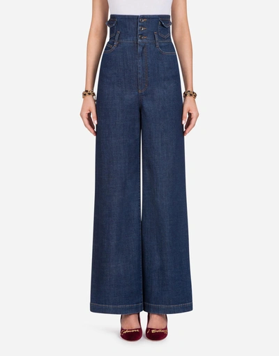 Shop Dolce & Gabbana Stretch Cotton Five-pocket Jeans In Blue