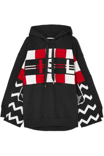 Shop Stella Mccartney Wool Intarsia And Cotton-jersey Hoodie In Black