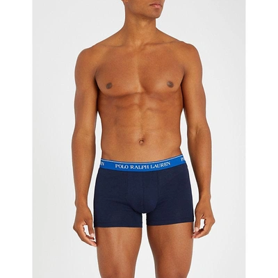 Shop Polo Ralph Lauren Pack Of Three Classic-fit Stretch-cotton Trunks In Blues