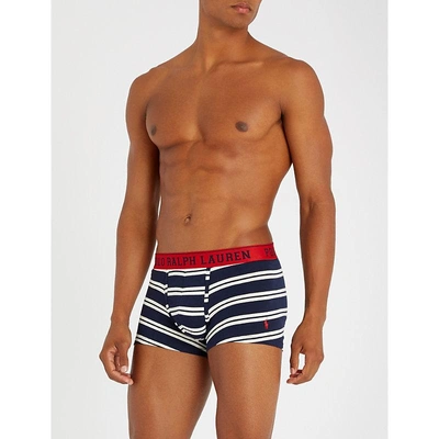 Shop Polo Ralph Lauren Contrast Waistband Striped Stretch-cotton Trunks In Blue Red