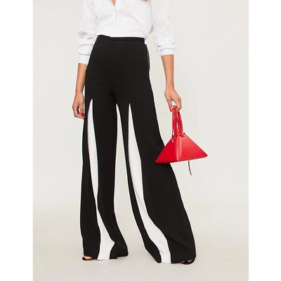 Shop Roland Mouret Burton Wide-leg Wool-crepe Palazzo Trousers In Blk/white