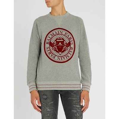 Shop Balmain Logo-print Cotton-jersey Sweatshirt In Multicolore