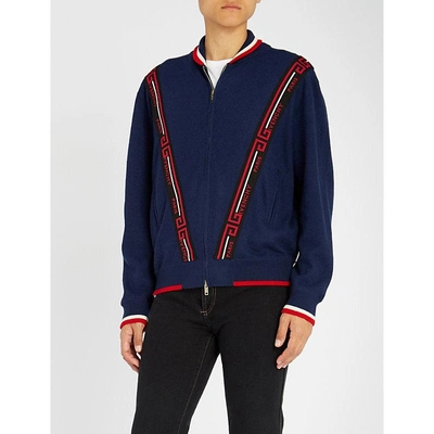 Shop Givenchy Logo Tape-detail Wool Cardigan In Navy