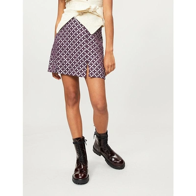 Shop Alexa Chung Split-side Jacquard Mini Skirt In Dark Aubergine