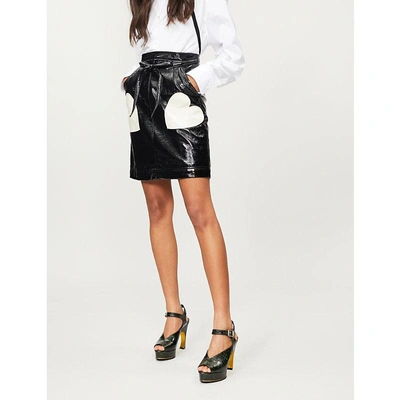 Shop Alexa Chung Heart-appliqué Patent Skirt In Black