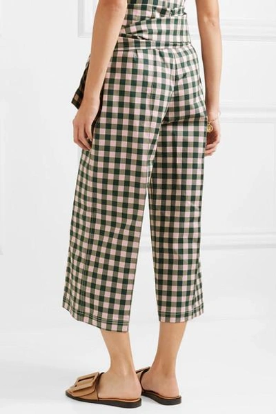 Shop Silvia Tcherassi Salve Cropped Gingham Cotton-blend Wide-leg Pants In Green