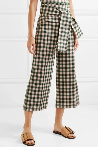 Shop Silvia Tcherassi Salve Cropped Gingham Cotton-blend Wide-leg Pants In Green