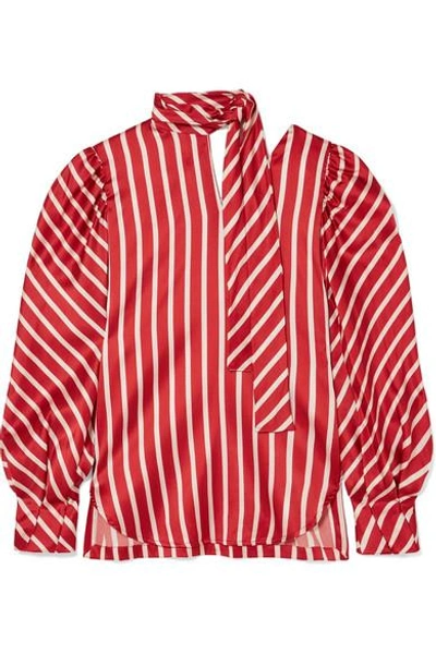 Shop Silvia Tcherassi Juliette Striped Silk-blend Satin Blouse In Red