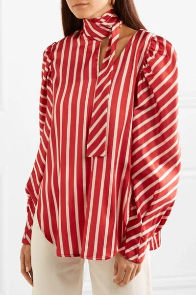 Shop Silvia Tcherassi Juliette Striped Silk-blend Satin Blouse In Red