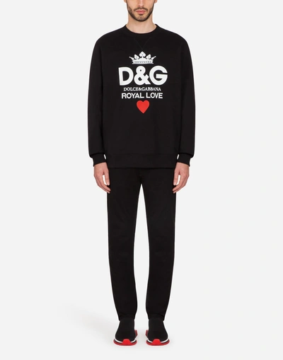 Shop Dolce & Gabbana Cotton Sweatshirt With D&g Print In Black