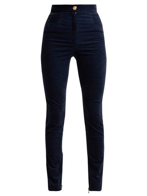 dark blue velvet trousers