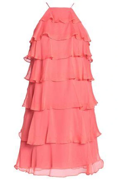 Shop Bailey44 Bailey 44 Woman Tiered Silk-georgette Mini Dress Coral