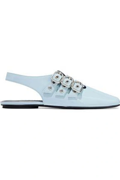 Shop Opening Ceremony Woman Buckle-detailed Patent-leather Slingback Slippers Sky Blue