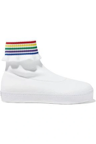 Shop Opening Ceremony Woman Striped Stretch-knit High-top Sneakers White