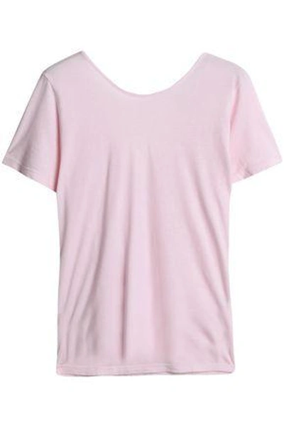 Shop Monrow Wrap-effect Cotton-jersey T-shirt In Baby Pink