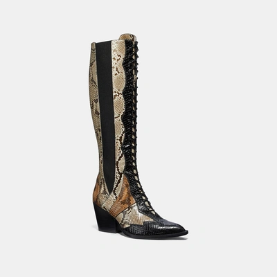 Shop Coach Lace Up Boot With Patchwork Snake - Women's In Black/cuoio/roccia
