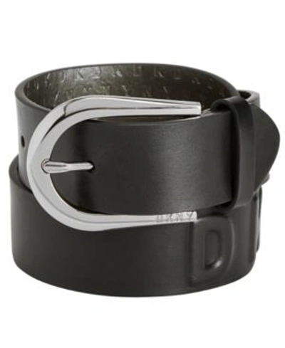 Shop Dkny Puffed Logo Belt, Created For Macy's In Black/silver