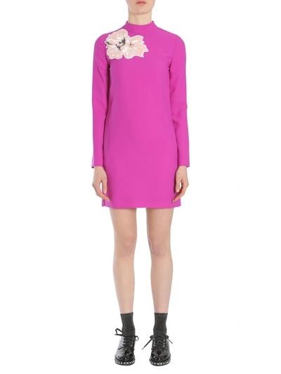 Shop Carven Dress With Flower Patch In Purple