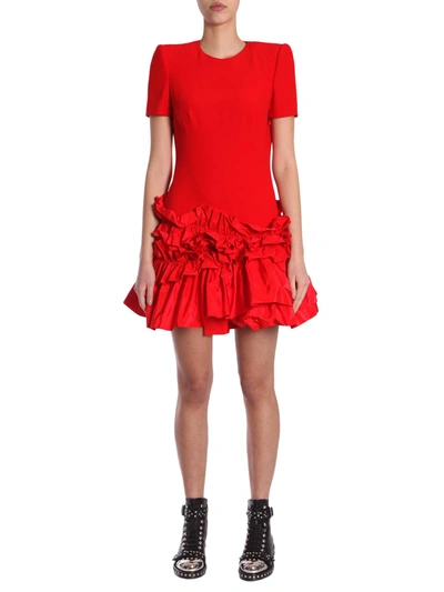 Shop Alexander Mcqueen Ruffled Short Dress In Red