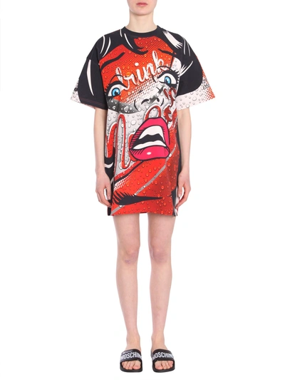 Shop Moschino Oversize Fit Dress In Multicolour