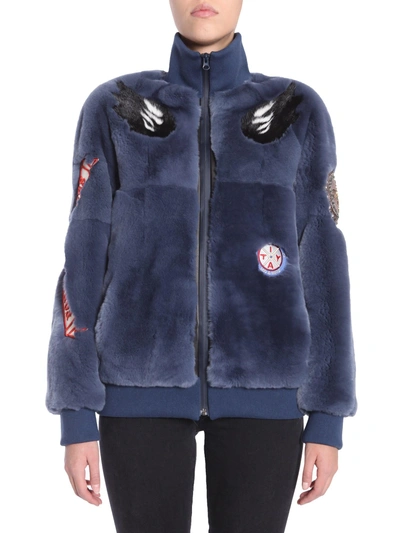 Shop Mr & Mrs Italy Fur Bomber Jacket In Blue