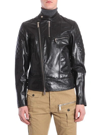 Shop Dsquared2 Biker Leather Jacket In Black