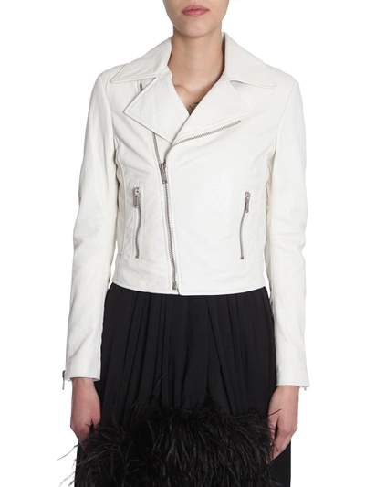 Shop Saint Laurent Short Biker Jacket In White