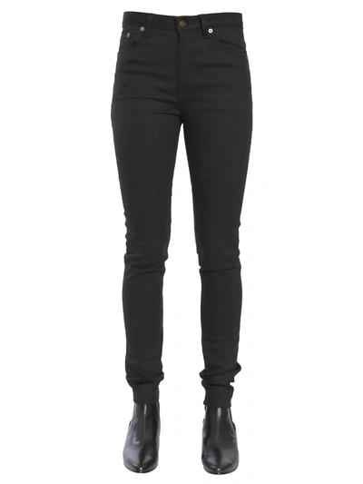 Shop Saint Laurent Mid Waist Skinny Jeans In Black