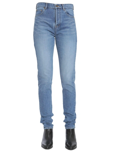 Shop Saint Laurent Mid-waist Tight Slim-fit Jeans In Blue