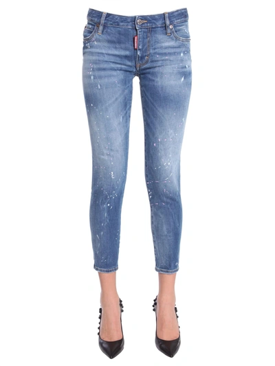 Shop Dsquared2 Meedium Waist Cropped Twiggy Jeans In Blue