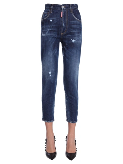Shop Dsquared2 High Waist Cropped Twiggy Jeans In Blue