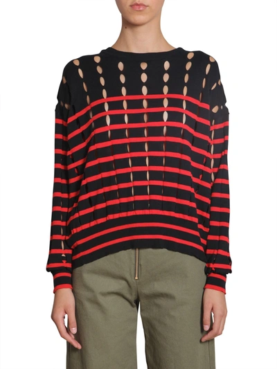Shop Alexander Wang T Striped Cotton Pullover With Slits In Blue