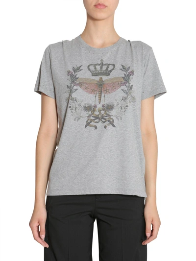 Shop Red Valentino Dragonfly And Crown Printed T-shirt In Grey