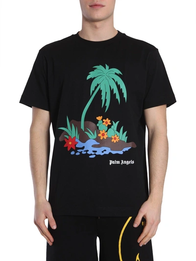 Shop Palm Angels Round Collar T-shirt In Black